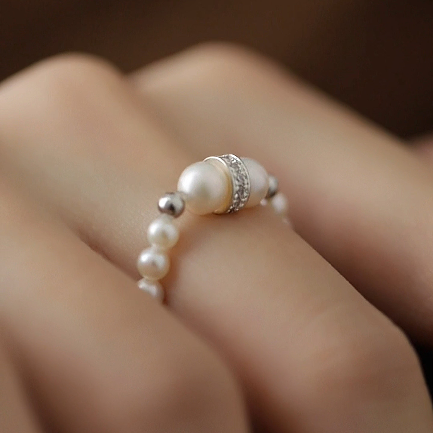 Jane's Jewelry Natural Freshwater Baby Bead Ring Women's Exquisite Fashion Niche High-end Full String Ring Ring