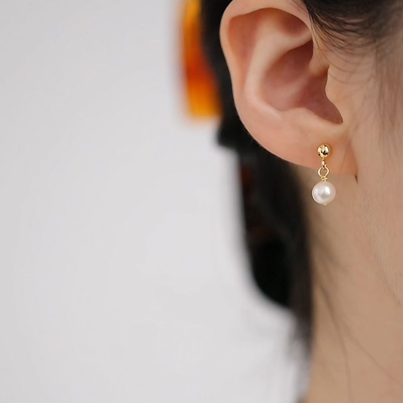 珍氏珠宝米粒形淡水珍珠耳坠女款 天然珍珠耳钉 S925银气质耳饰