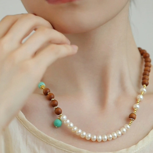 珍氏珠宝天然淡水珍珠项链女 55cm 叠搭木珠新中式国潮毛衣链颈链 - 图2