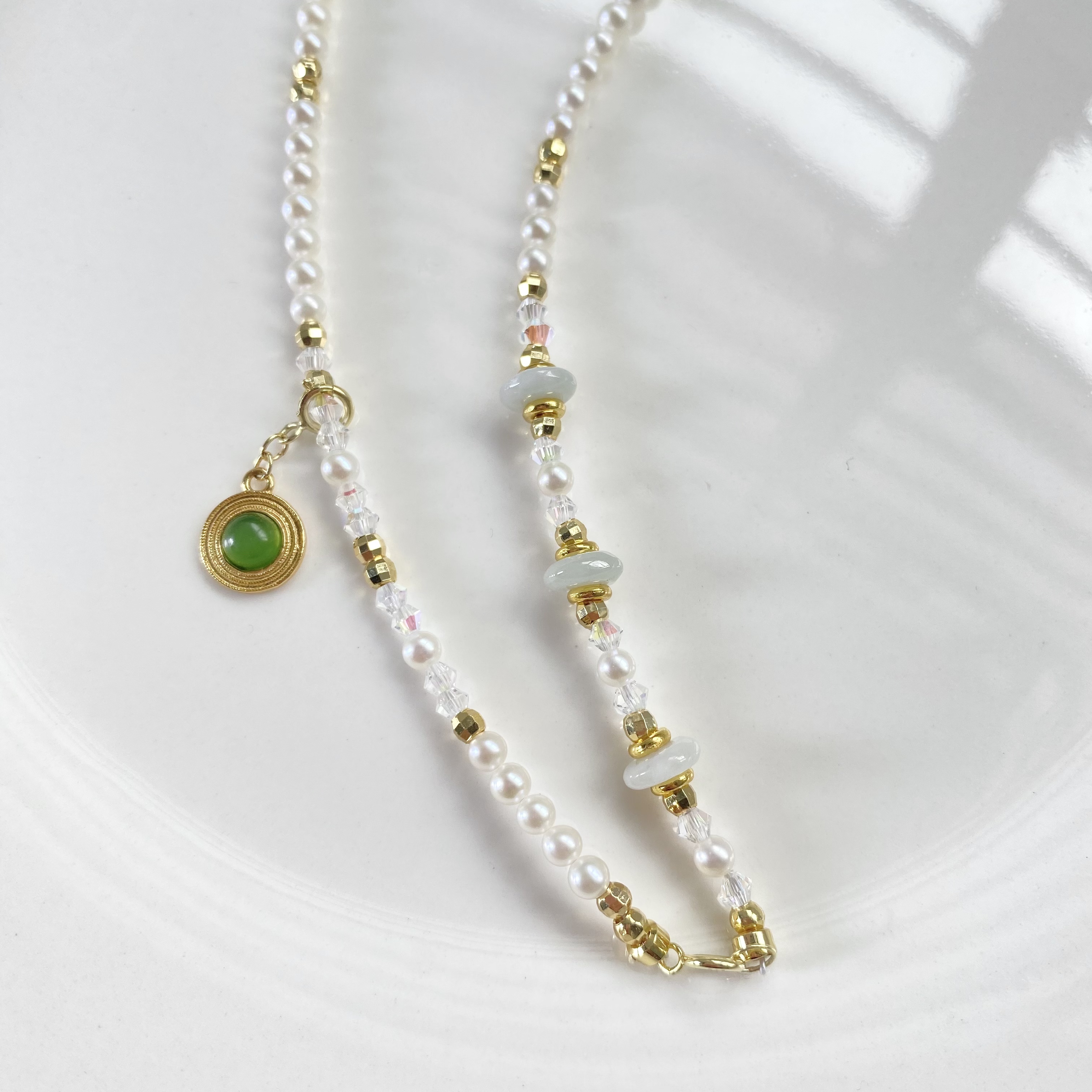 珍氏珠宝天然淡水baby珠项链女款 新中式翡翠和田碧玉长款颈链 - 图2