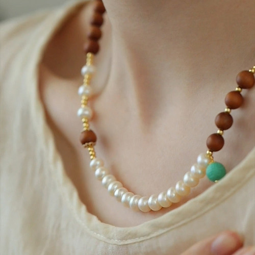珍氏珠宝天然淡水珍珠项链女 55cm 叠搭木珠新中式国潮毛衣链颈链 - 图0