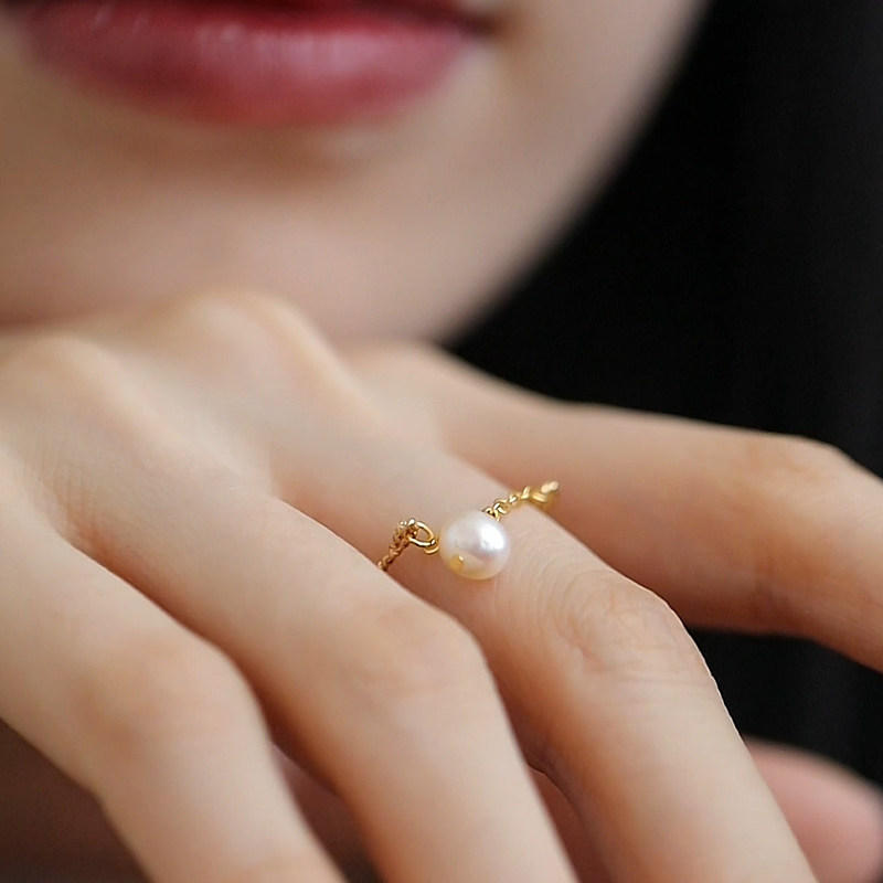 Jane's Jewelry natural freshwater pearl ring for women, French style, versatile, exquisite and beautiful open index finger ring