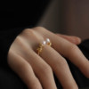 Jane's Jewelry Natural Freshwater Pearl Ring Women's Round Strong Light Double Beads Light Luxury Adjustable Opening Index Finger Ring