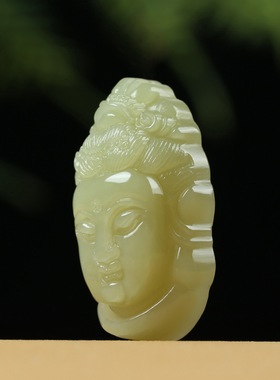 天然和田玉观音吊坠男女款黄玉观音头像玉坠玉石项链挂件