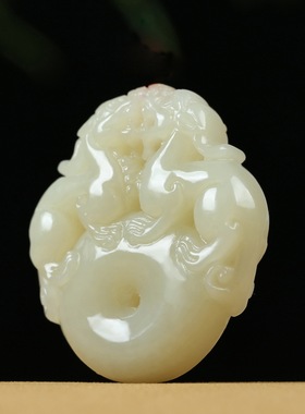 天然和田玉双貔貅吊坠男平安扣项链玉坠玉石女挂件护身藕粉色玉佩