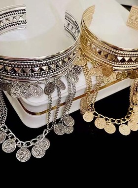 敦煌飞天钱币流苏开口手镯