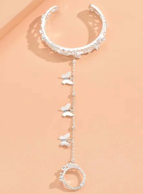 异域风复古流苏一体蝴蝶戒指手链