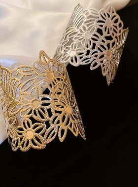 欧美夸张朋克开口金色花朵手镯