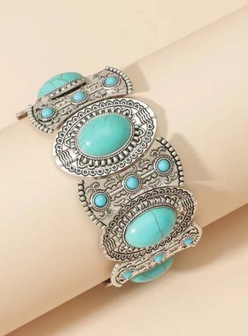 波西米亚复古仿松石金属手镯