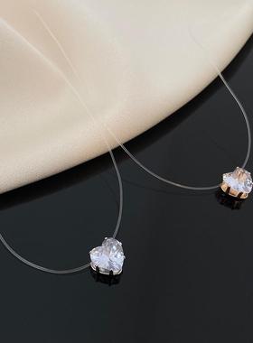 Transparent fishline necklace love collarbone chain