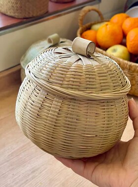 竹编制品收纳筐手工竹筐箩筐果盘菜篮子厨房装鸡蛋的收纳盒藤编篮