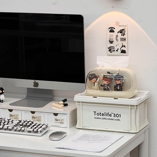 手办收纳展示盒工位纸巾盒桌面抽纸盒盲盒展示架公仔玩偶陈列架 - 图1