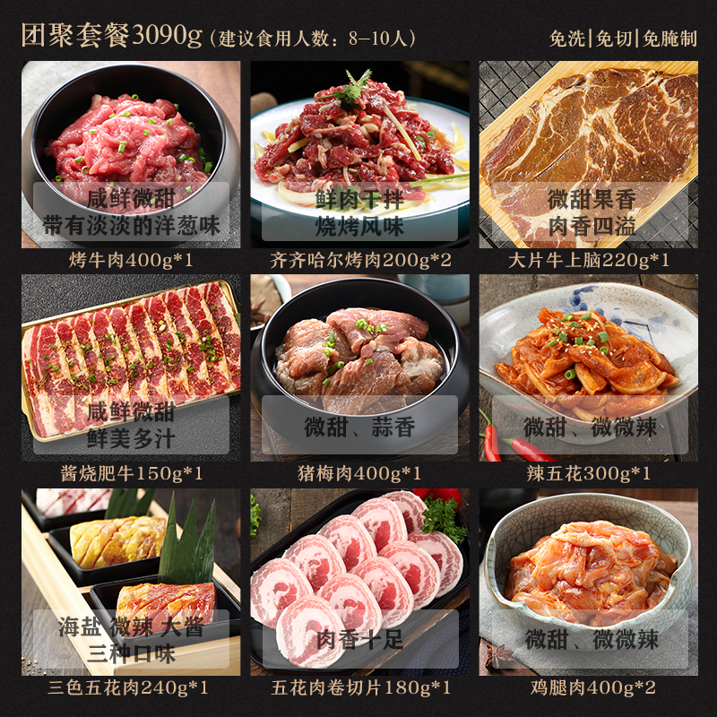 【团聚套餐/送酱料和烤肉工具】汉拿山韩式烤肉3090g（8-10人餐） - 图0