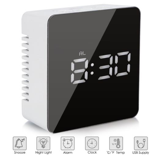 digital alarm clock night light thermometer mirror镜面闹钟 - 图1