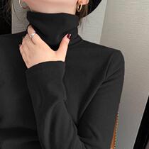 Double sided Develed grinding wool plus suede pile with high collars undershirt female autumn and winter 2023 foreign air inset with suede warm blouses