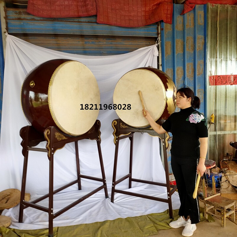 台湾法器鼓立式战鼓24寸1米牛皮鼓演出鼓寺院鼓寺庙鼓龙鼓鼓架-图1