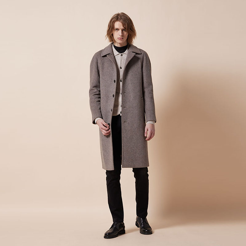 RARE威雅男装奥莱秋冬新款男士褐色加薄棉羊毛羊绒混纺大衣 - 图0