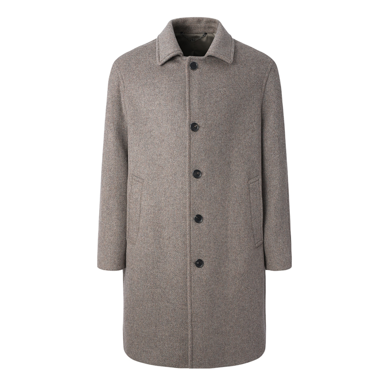 RARE威雅男装奥莱秋冬新款男士褐色加薄棉羊毛羊绒混纺大衣 - 图1