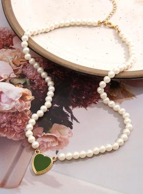 Clavicle chain female pearl Love Pendant Necklace women 项链
