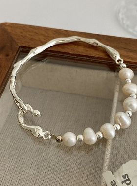 巴洛克异形淡水珍珠手链树杈纹理拼接珍珠手镯韩版气质网红手