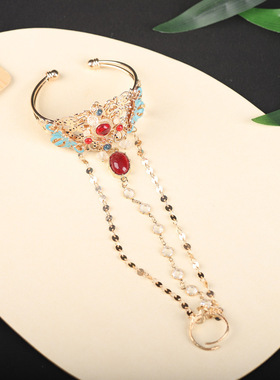 敦煌风汉服写真手镯戒指伽罗手镯摄影写真拍摄古风镯子女长流苏