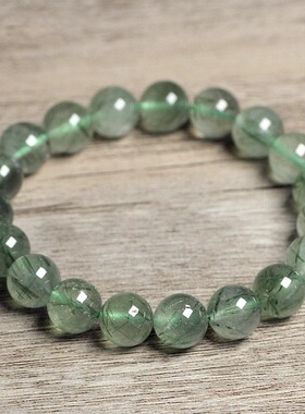 巴西天然绿发晶手链乱发浅透款手链情侣款 发晶水晶招财手串礼物