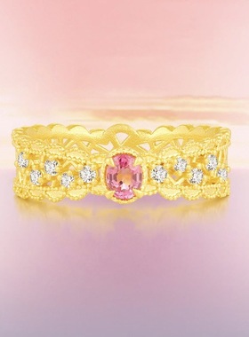 直播新款镶嵌玫红锆石蝴蝶结花丝戒指开口女甜美仙女轻奢气质