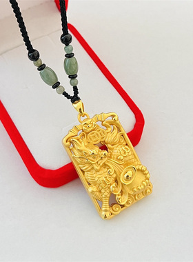 铜镀金饰品 空心喷砂麒麟元宝男女款项链挂坠 时尚霸气
