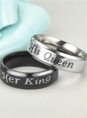 欧美her king king queen戒指不锈钢情侣对戒 钛钢指环