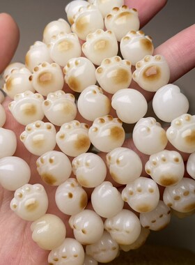 正品炭烧猫爪三花猫盘玩手串学生绕指柔白玉菩提子女文玩佛珠手链