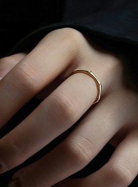 极简冷淡风竹节戒指女百搭气质个性S925银开口指环ins小众食指戒