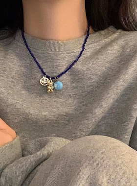 ins韩系简约可爱小熊串珠项链女吊坠颈链小众时尚百搭少女锁骨链