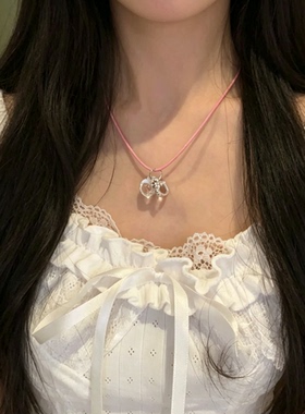 可爱软妹少女心KT猫粉绳甜美项链女小众时尚百搭韩ins锁骨链颈链