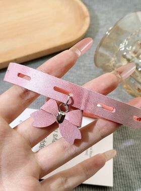 甜妹少女心粉色蝴蝶结皮质项圈项链女多巴胺辣妹时尚锁骨链choker