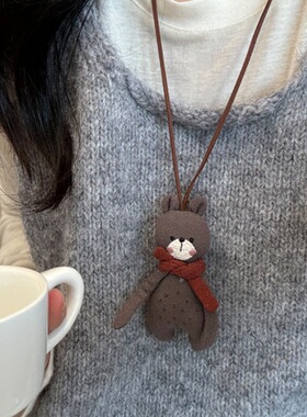 韩系可爱少女心卡通小熊玩偶项链女软萌毛绒公仔挂饰时尚毛衣配饰