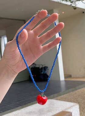 「一颗小番茄」ins韩国多巴胺可爱少女撞色串珠项链短款锁骨颈链