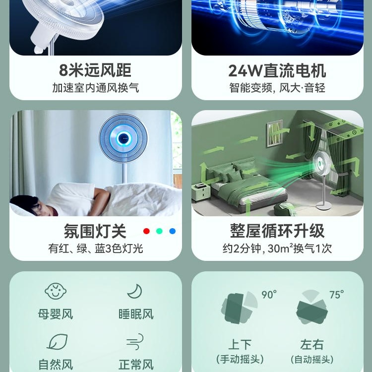 夏普空气循环扇家用折叠落地扇超音遥控风扇立式直流涡轮电风扇静 - 图0