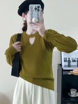 Careful machine stitch cardiovert woman long sleeve blouse 2023 fall new round collar loose fashion foreign air slats undershirt sweater