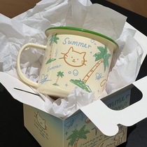 Coconut Tree Cat Enamel Cup Birthday Gifts Send Girls Girlfriends Boyfriend Creative Practical Superior Sense Little Water Glass Subs