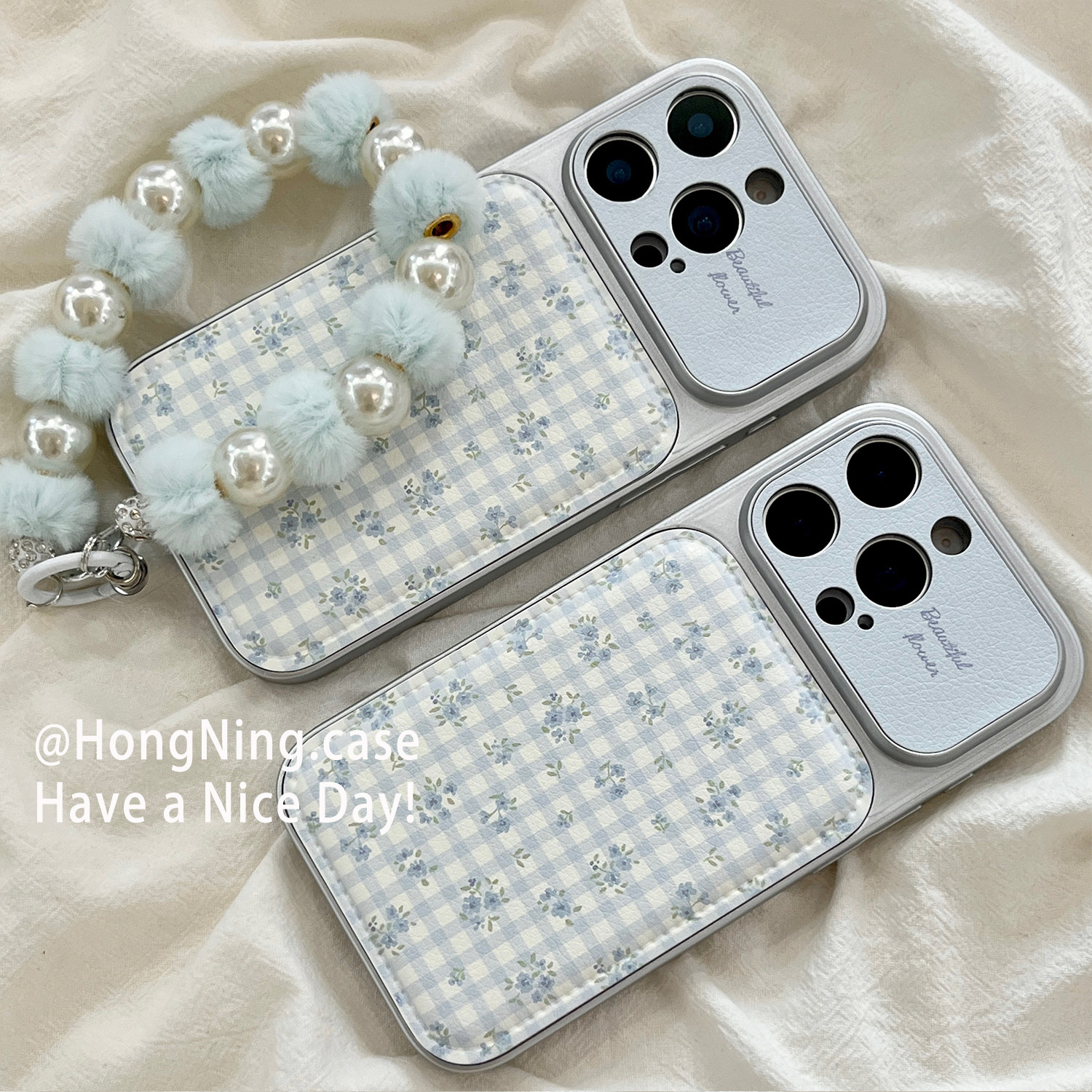 小香风蓝色碎花带挂链适用iPhone17ProMax手机壳秋冬皮质个性苹果16pro新款15PRO女款小众13硅胶14防摔全包软,淘宝优惠券,粉丝福利购,淘宝优惠卷