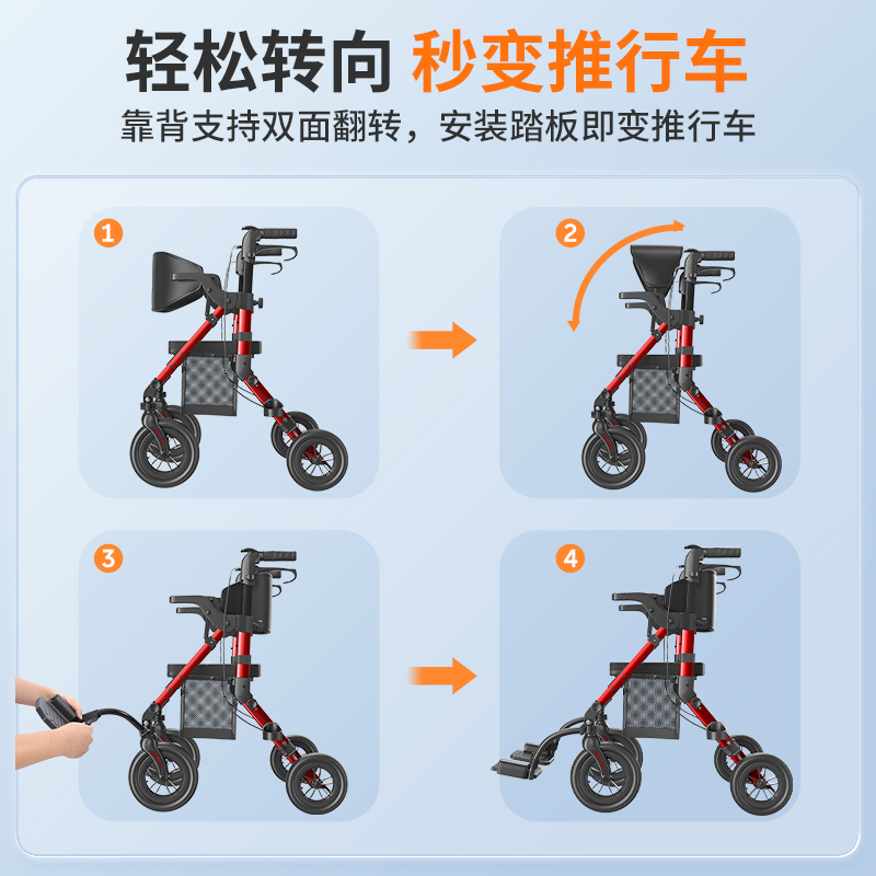迈德斯特助行器老人专用辅助行走手推助步车轮椅老年推车可推可坐 - 图2