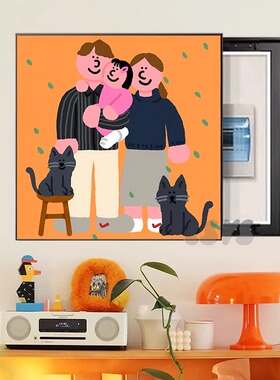 温馨全家福电表箱装饰画家庭多巴胺玄关挂画推拉配电箱遮挡定制