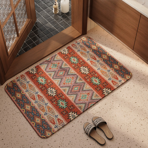 浴室防滑地垫民族风卫生间吸水速干脚垫高级感厕所卫浴免打理门垫 - 图1