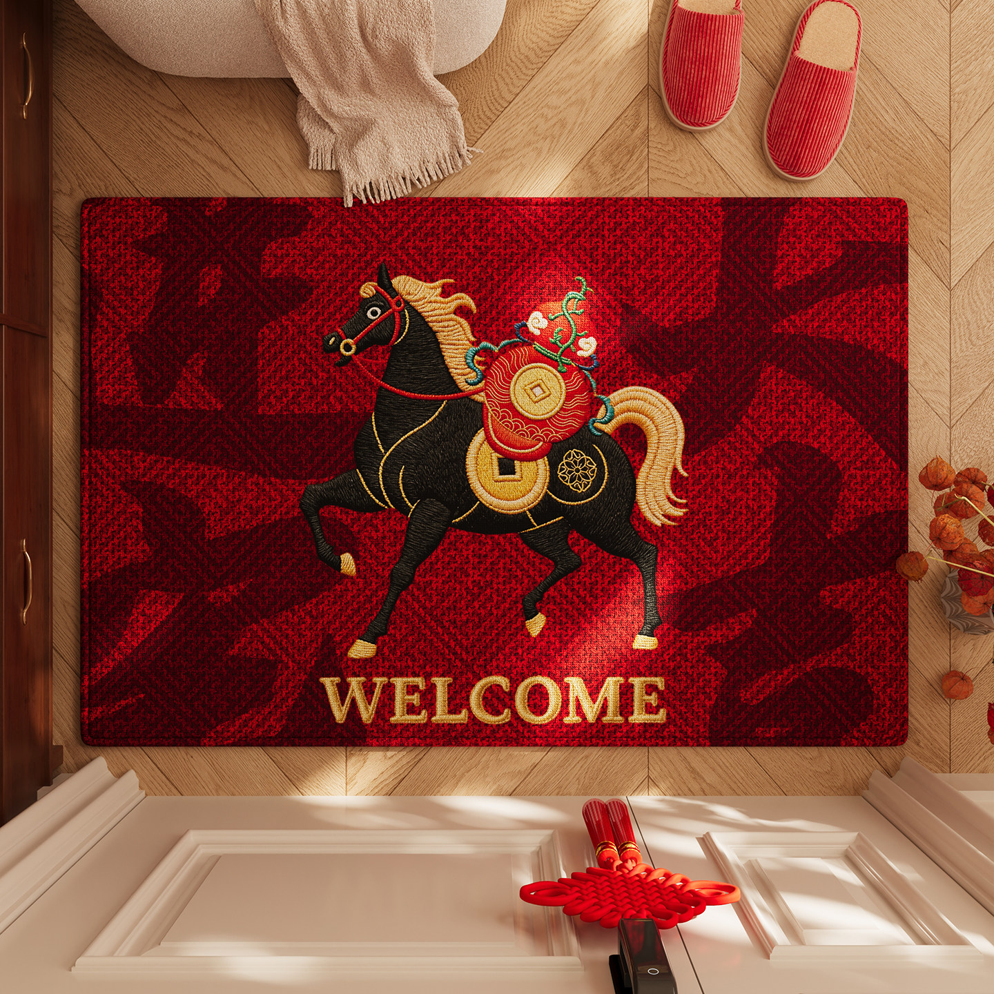 马年入户门地垫新年喜庆防滑脚垫2026新款耐脏除尘玄关可裁剪门垫,淘宝优惠券,粉丝福利购,淘宝优惠卷