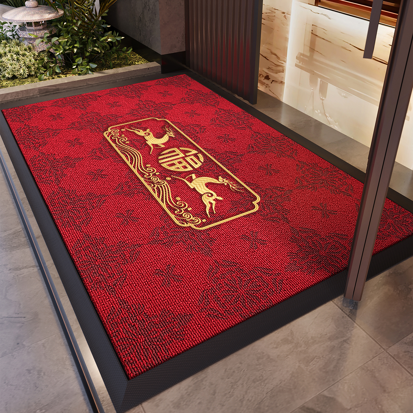新年红色入户门地垫别墅高端防滑脚垫大门口进门地毯耐脏除尘门垫 - 图1
