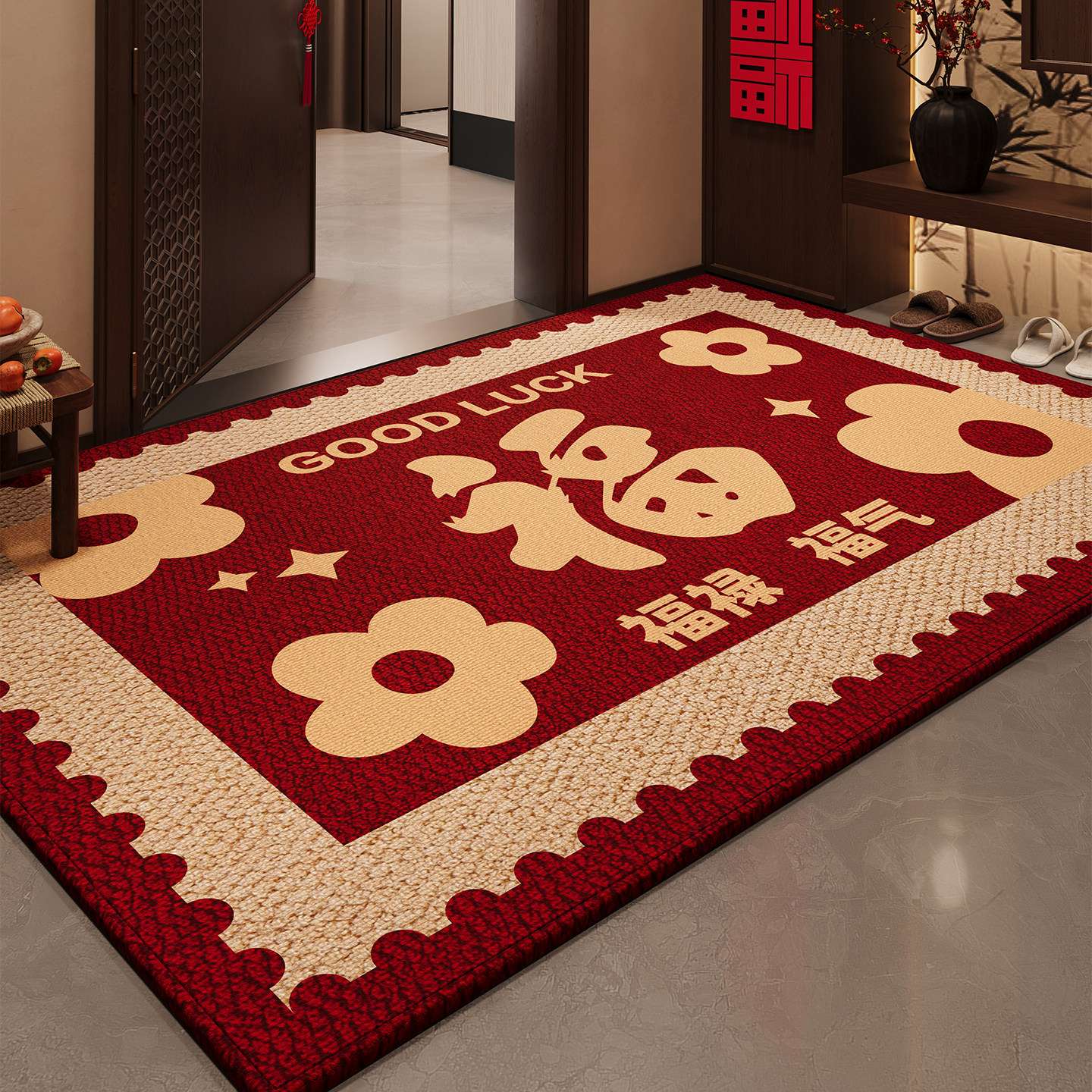 红色喜庆防滑脚垫新年入户门地垫2026新款耐脏除尘玄关高级感地毯,淘宝优惠券,粉丝福利购,淘宝优惠卷