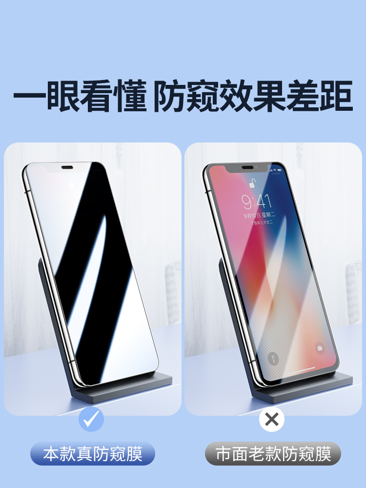 适用苹果x防窥膜全屏覆盖iphonrxs/max钢化膜高清防窥屏无白边iponexr手机膜防偷窥保护防摔新款全包边抗指纹-图0