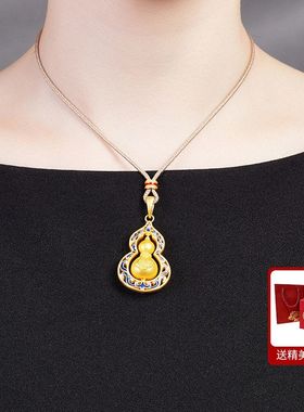 足银999古法冷珐琅国风青花葫芦吊坠女新中式时尚百搭可旋转项链