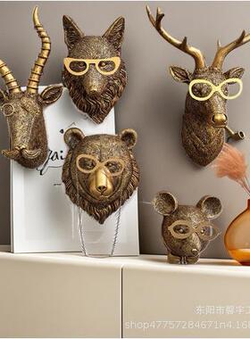 仿古铜色动物挂件家居装饰室内客厅壁炉树脂工艺品壁挂装饰