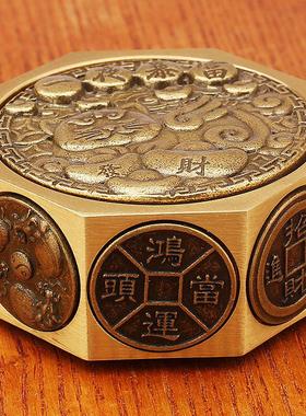 纯铜八面转手把件男士老人解压一夜暴富进宝铜制品礼黄铜摆件